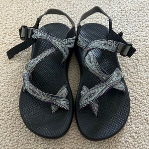 Purple and blue chacos. Worn once.